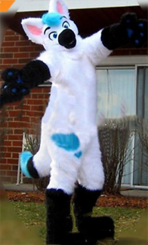 

Halloween Long Fur Fox Wolf Fursuit Mascot Costumes Suits Blue Adults Outfits Halloween Performance Birthday Fancy Party Dress