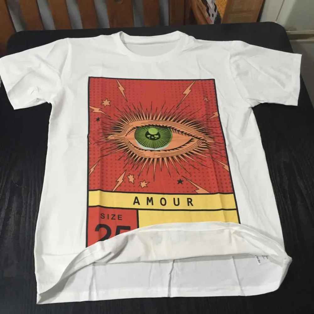 

Fengguilai Lady Fashion Design 2018 New Collection Summer Female T -Shirt Women Casual Tops Red Eye Amour Printed Fast Shipping