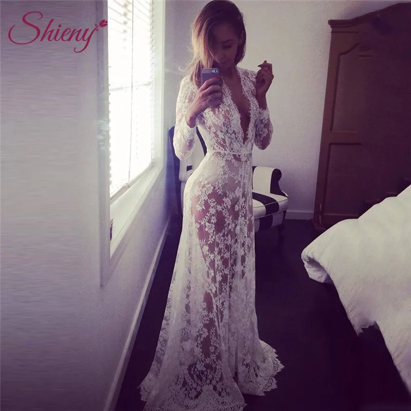 

Shieny 2019 Long Dress Bikini Cover Ups Women Dress Solid Lace Sexy Beach Pareo Swimsuit Plus Size Beach Wear Summer Dress