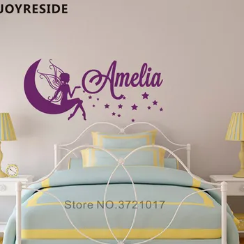 

Fairy Siting On The moon Sleep Wall Decals Customed Girls Baby Name Wall Sticker Sweet Dream Wall Decal Bedrooms Decor M264