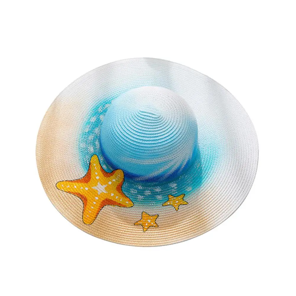 MISSKY جديد فتاة قبعات للحماية من الشمس لطيف الكرتون الكتابة على الجدران رسمت الصيف شاطئ أحد سترو قبعات للأطفال