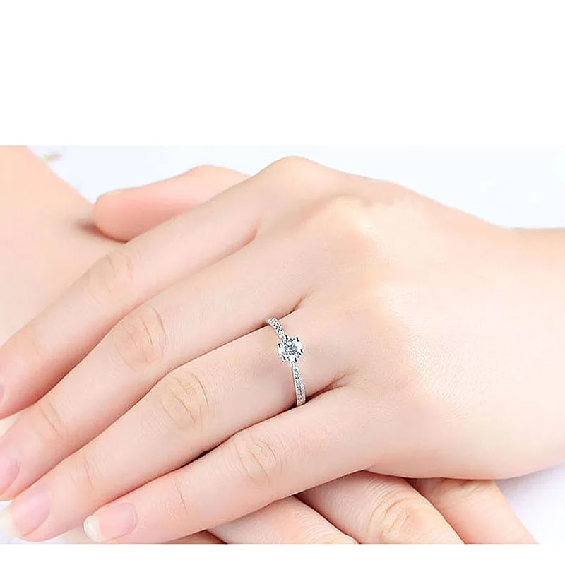 Цельное кольцо из белого золота 18 К 1ct 6,5 мм DF с круглым вырезом Solarite 6 Prong Moissanite, лабораторный алмаз, обручальное кольцо для женщин
