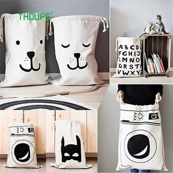 

Thours Cute Baby Toys Storage Flax Bags Batman Smile Face Letters Pattern Laundry Basket Pouch Dirty Clothes Storage Bucket