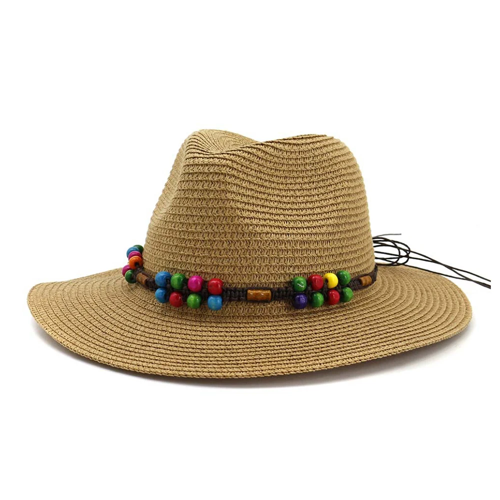 Летняя Соломенная женская Солнцезащитная шляпа мужская пляжная соломенная шляпа для путешествий элегантная женская фетровая шляпа с широкими полями шляпа, Панама для защиты от солнца размер 56-58 см