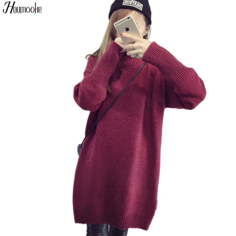 Houmooke 2017 Ladies Fashion Autumn Winter Casual Clothes For Women Sweater Turtleneck Pullover Dress Long | Женская одежда