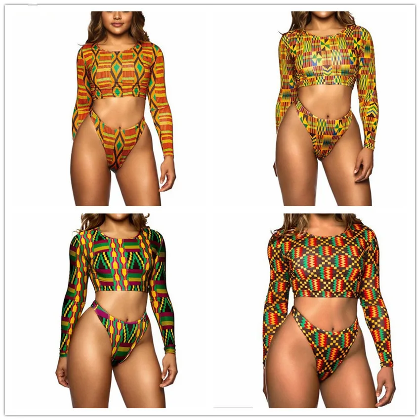 Bkning African Print Swimwear Thong Bikini Set Long Sleeve Swimsuit Women Padded Biquini 2018 Sexy Female High Waisted Swimsuits Bkning African Print Swimwear Thong Bikini Set Long Sleeve Swimsuit Women Padded Biquini 2018 Sexy Female High Waisted Swimsuits