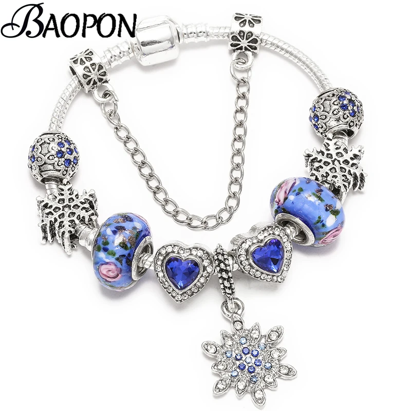 

BAOPON Fashion Blue Charm Bracelet For Women Silver Color Star & Moon Beads Fit Original Fine Bracelet & Bangle Jewelry Gift