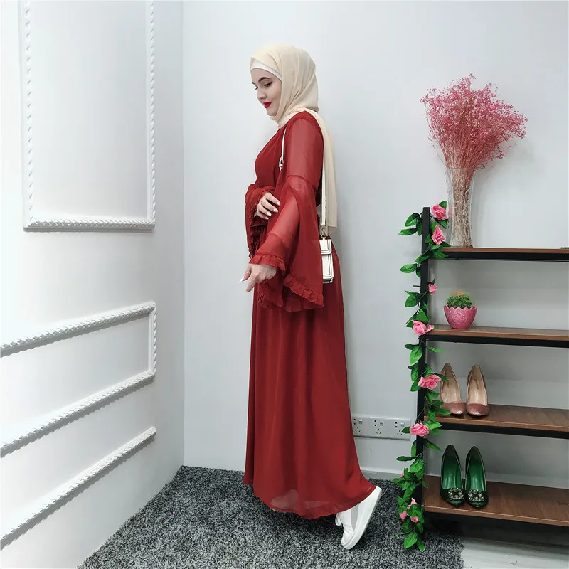 Chifffon Vestidos Рамадан кафтан абайя, арабское мусульманское Макси платье кафтан Elbise Hijab Eid платья Robe Femme Musulmane