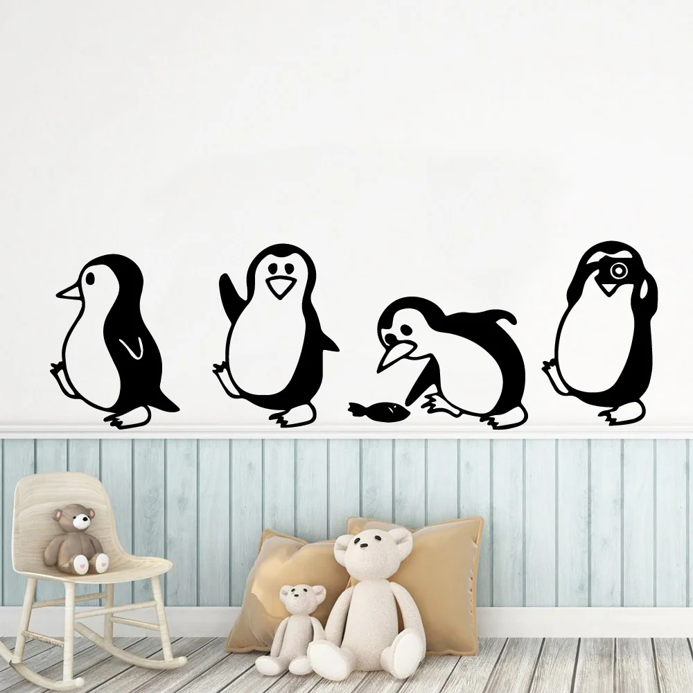

Creative Penguin Cartoon Wall Decals Pvc Mural Poster Removable Wall Sticker Decoration Accessories Kids Room Mural naklejki