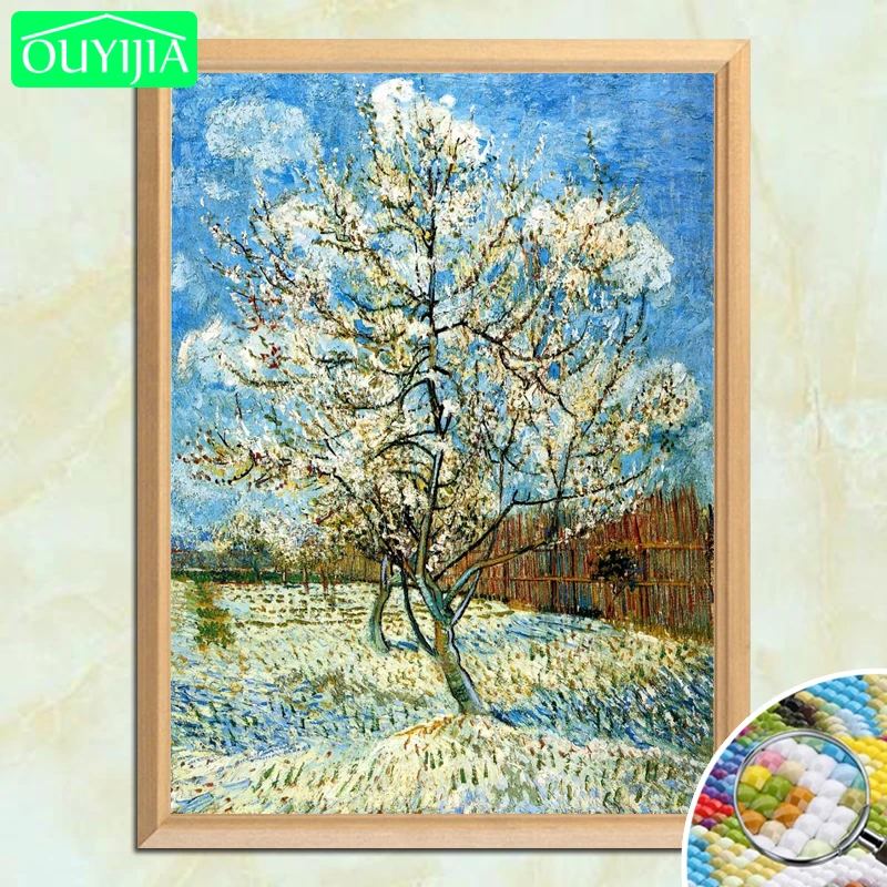 

Van Gogh Famous Painting "Blooming peach" 5D DIY Diamond Painting Full Square Diamond Embroidery Rhinestones Mosaic Picture