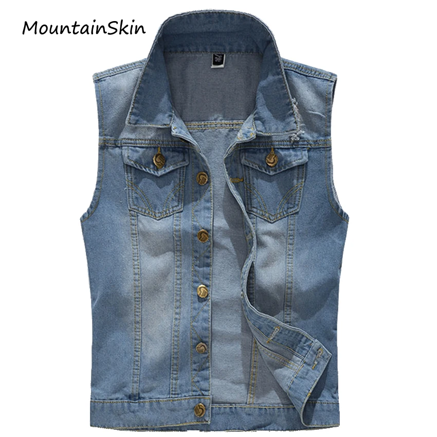 

Mountainskin 2017 Men's Denim Vest Retro Jean Waistcoat Male Sleeveless Jeans Jackets Cowboy Plus Size 5XL Brand Clothing LA322