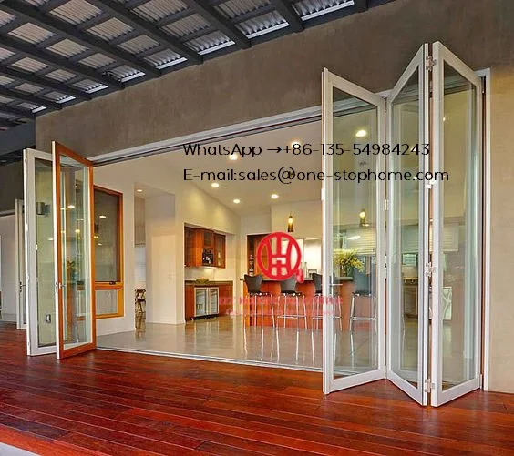 Интерьер кухни современные Звукоизолированные двойные алюминиевые Складная стеклянная дверь, двойная/из тройного стекла дверь из