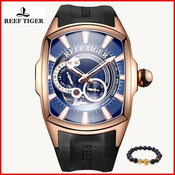 

2019 Reef Tiger/RT New Arrival Mens Rose Gold Case Blue Dial Rubber Strap Waterproof Automatic Watch Relogio Masculino RGA3069S