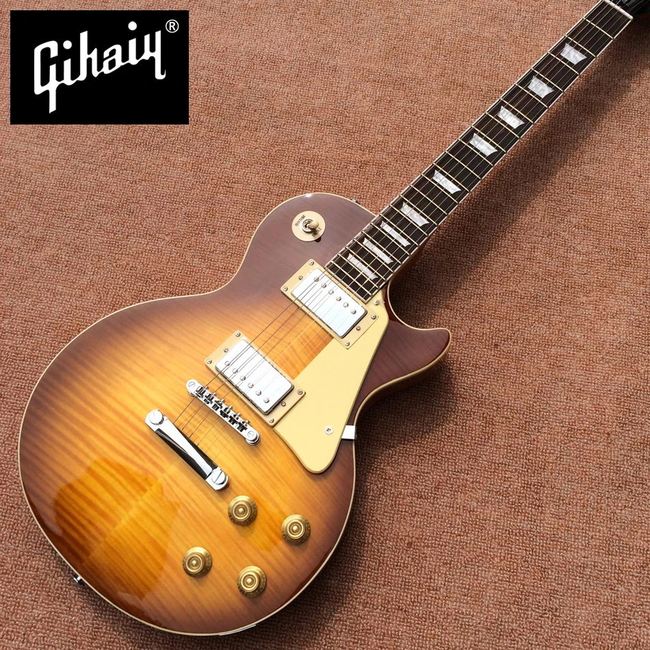 

New arrival standard LP 1959 R9 electric guitar, Tobacco burst maple top & Natural color back LP electric guitar, Free shipping