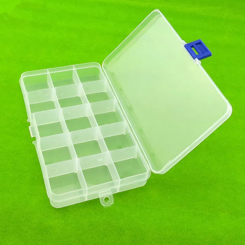 

1pc J035 Rectangle Transparent Parts Storage Box 15 Mobil Grid Storage Parts and Screws Free Shipping Russia