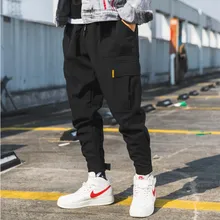 Городские тактические брюки карго, мужские шерстяные черные штаны для бега с большими карманами, Молодежные повседневные штаны с завязками на лодыжке, мужской комбинезон, спортивные штаны