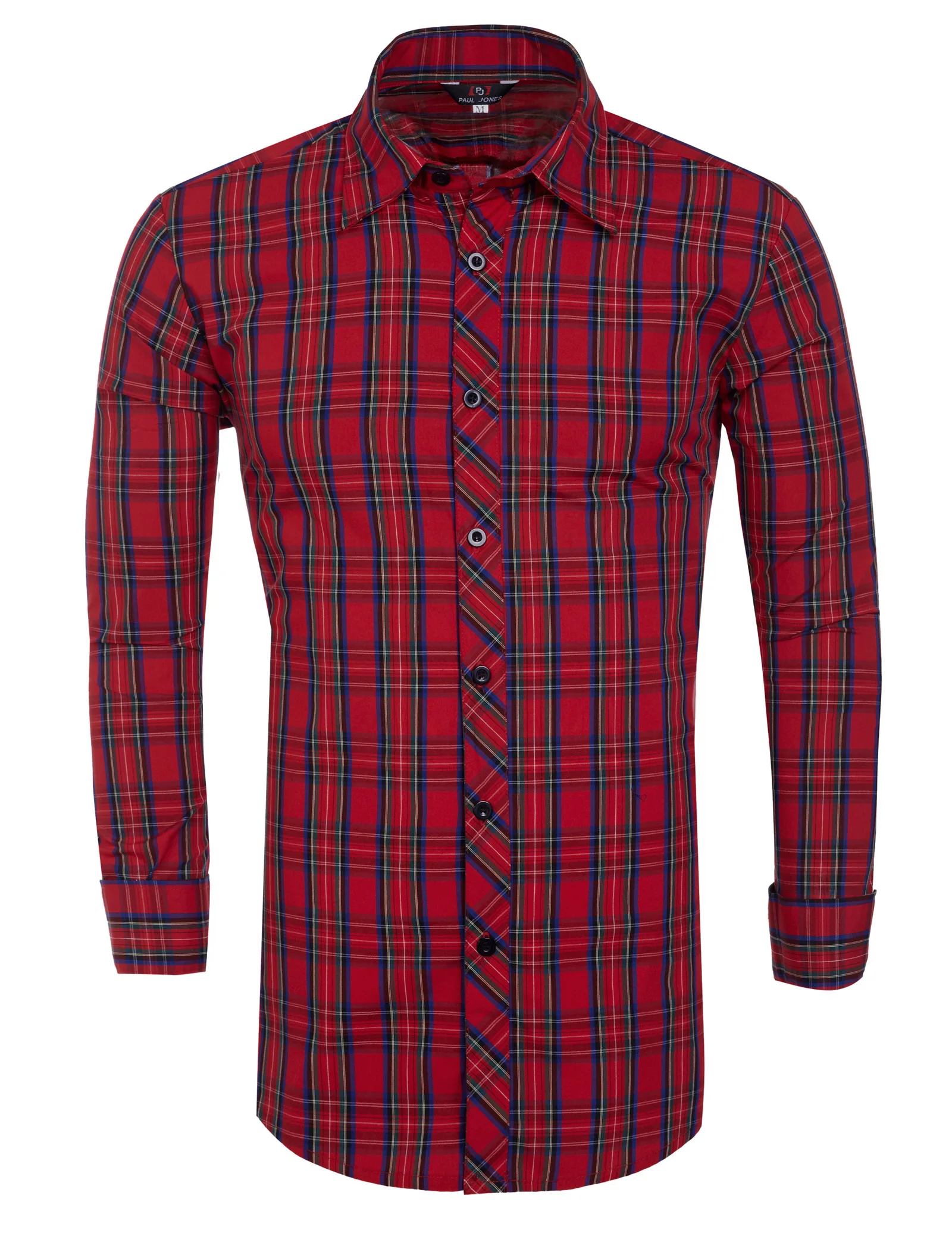 

PJ Men's Stylish & Slim Fit 100% Cotten Spring Autumn Broadcloth Casual Long Sleeve Grid Pattern Shirt Tops