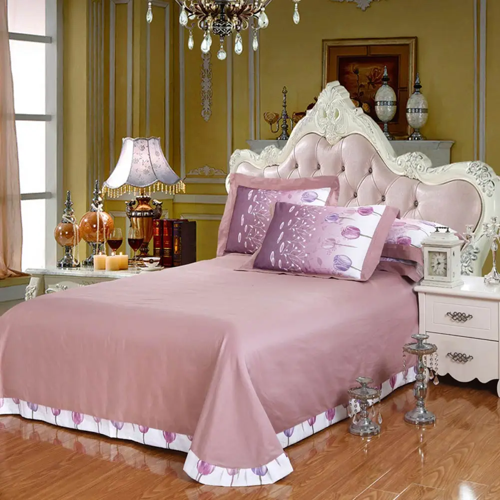 Розовый цветочный сад постельное белье размера Queen King size плоский лист вышивка пододеяльник набор шелковых хлопковых постельных принадлежностей