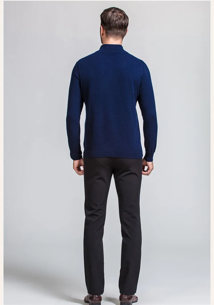  100% goat cashmere knit men smart casual pullover sweater patchwork color zipper collar M/105-3XL/1