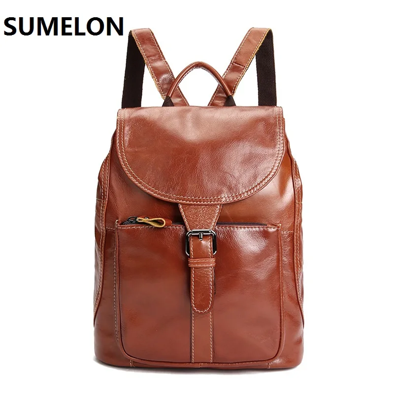 

100% Real Soft Genuine Leather Women Backpack Vintage Ladies Laptop Oil Wax Leather Daily Backpack Girl School Bags Travel bags