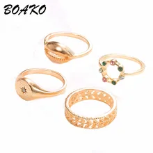 4 Pcs/set Boho Ring Set 2019 Fashion Jewelry Hollow Compass Rhinestone Shell Wedding Ring Set Punk Gold Knuckle Rings Party Gift rhinestone hollow out wedding jewelry set