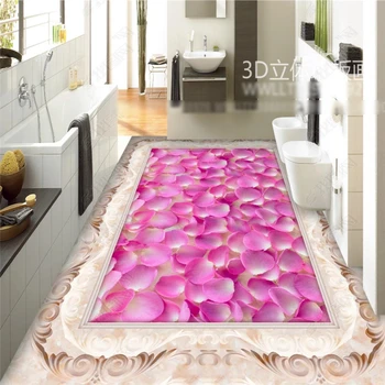 

beibehang papel de parede 3d wallpaper Beautiful romantic rose petal stone relief mosaic 3D floor wall papers home decor tapety