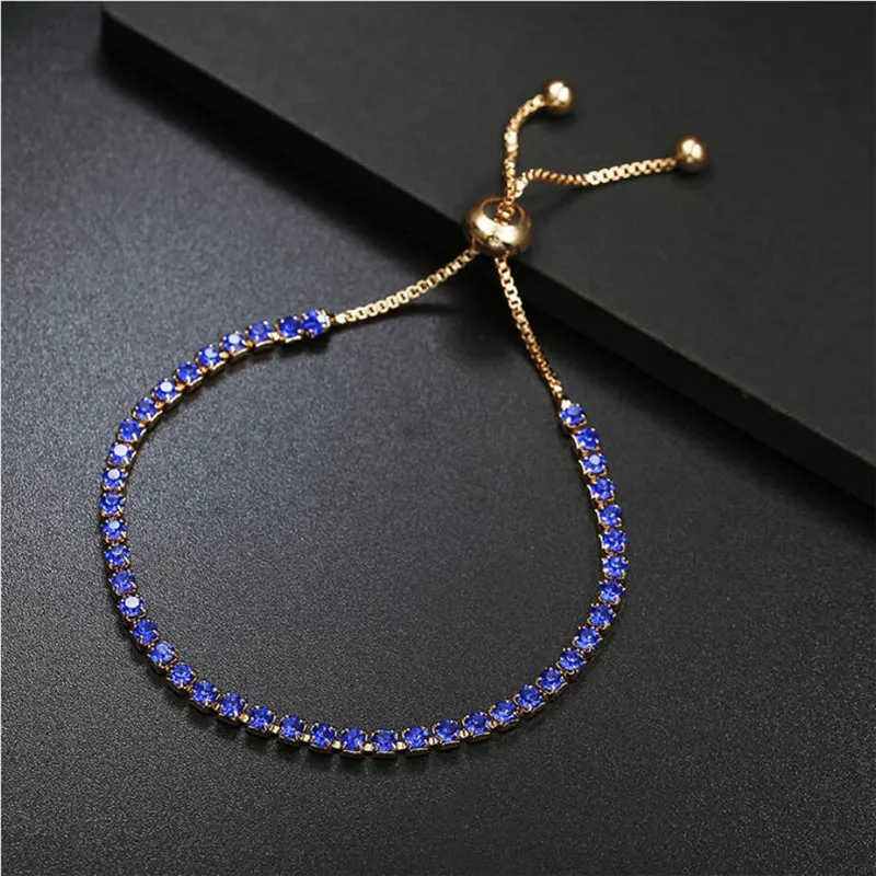 

Sunmal Golden Color Woman Bracelet Blue Red Green Silver Color Fashion Shinny Girl Lovely Simple Chain Bead Adjust Hand Bracelet