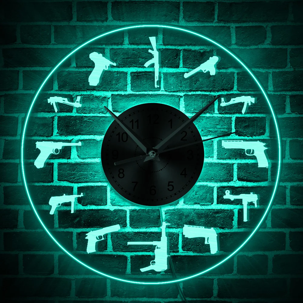 

Diversity Gun Family LED Lighted Wall Art Colorful Wall Clock Shooters Prayer Luminous Wall Clock Military Army Retirement Gift