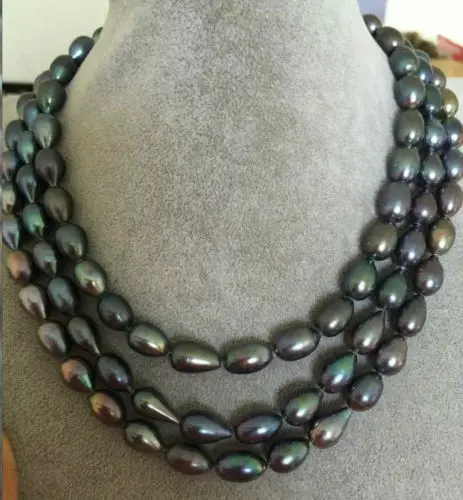 

FREE SHIPPING HOT sell new Style >>>> TRIPLE STRANDS11-12mm BAROQUE PEACOCK GREEN PEARL NECKLACE