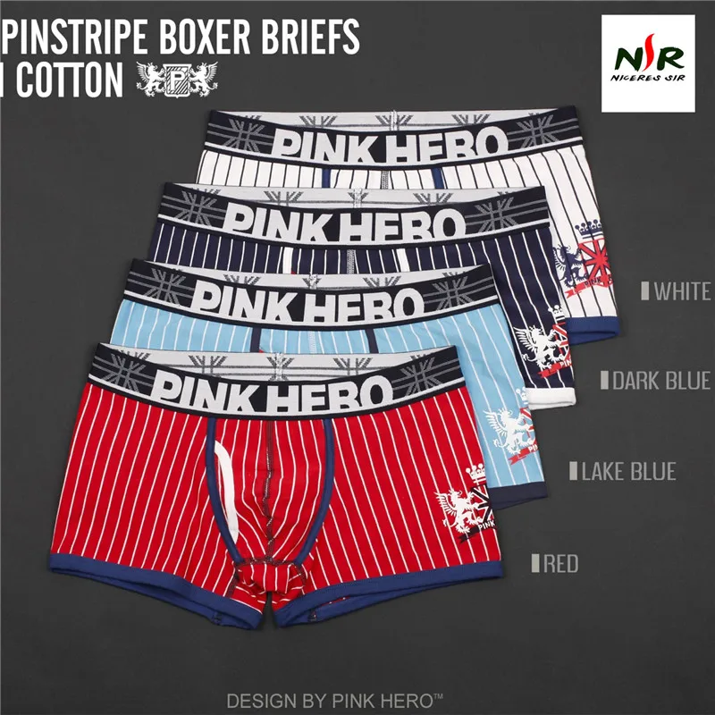 Pink Heroes 4pcs/lot Men Underwear Boxers Sexy Stripe Cotton Boxer Men