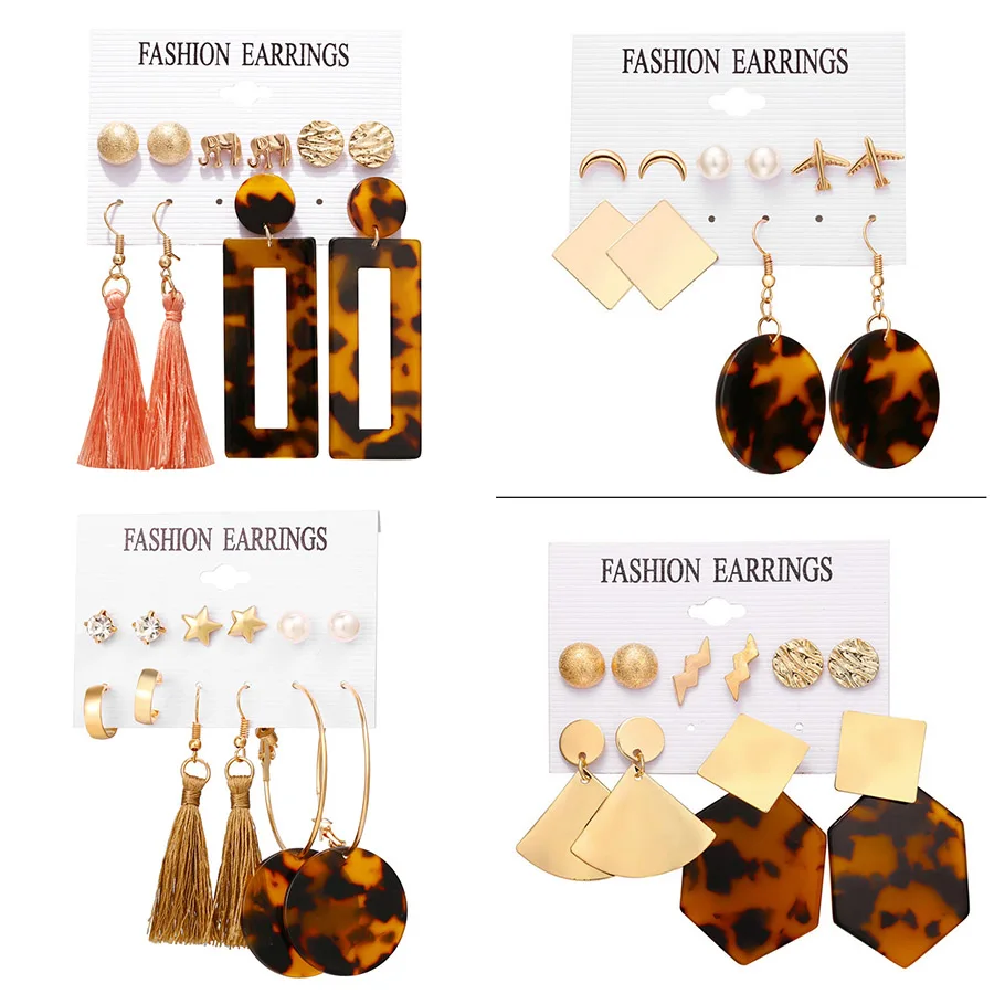 

Acrylic Earrings Sets Gold Small Big Circle Earrings for Women Heart Moon Tassel Earrings Square Crystal Earring Sets Wedding