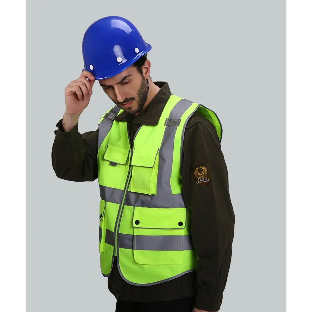 Унисекс высокая видимость светоотражающий Мульти Карманы строительство безопасности жилет рабочая одежда Открытый безопасности одежда