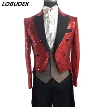 Мужской длинный пиджак, Блейзер, пальто, костюм с пайетками, длинное пальто для выпускного вечера, формальный волшебный смокинг, одежда для сцены, певица, танцовщица, вечерние