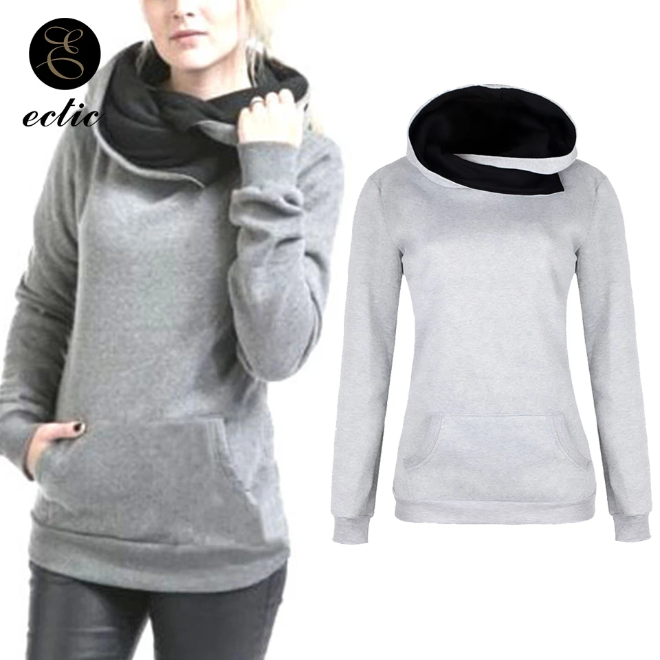 Sudadera con capucha cuello alto para Mujer, deportiva Ulzzang con bolsillo de canguro, color liso, invierno, 2021|Sudaderas con capucha y sudaderas| - AliExpress