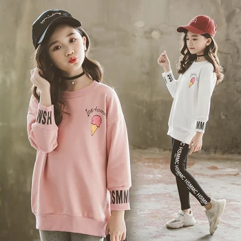 

2020 Funny Print Sweatshirts Toddler Girls Long Sleeve Sport Suits O-Neck Hoodies Girls Clothing Children Costume Tops Tees Sale