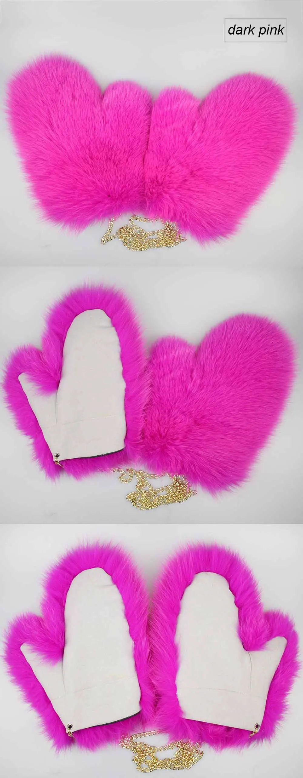 fox fur gloves color dark pink