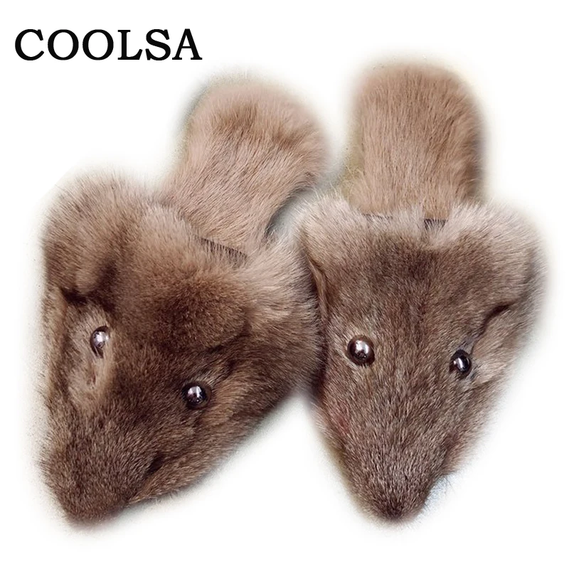 

Coolsa Winter Women Flat Mule Shoes Fox Fur Slippers Woman Warm Plush Non Slip Outdoor Casual Animal Slippers Luxury Cute Shoes