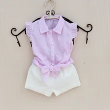 От 2 до 16 лет, летняя блузка для маленьких девочек-подростков хлопковые топы и блузки в полоску без рукавов с бантом для школьниц, рубашки для детей, AA2341