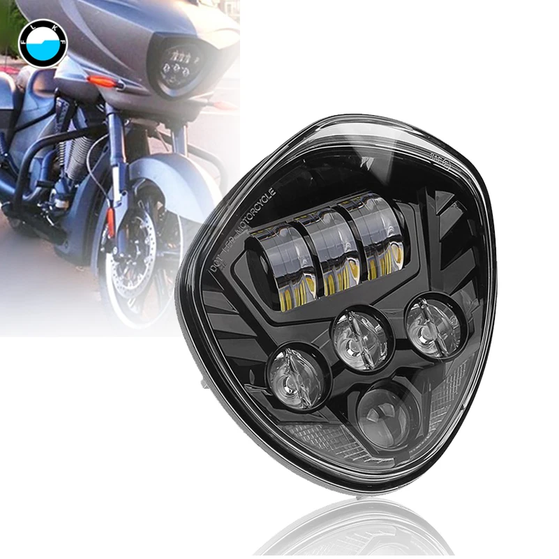 60W Motorcycle LED Headlight Black Hi Lo Beam Polaris for Victory Cross