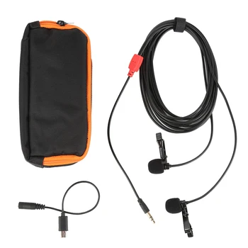 

High quanlity 2.5M Dual-head Lavalier Lapel Microphone Clip-on Omnidirectional Condenser Mic Cable for DSLR Smartphone Gopro PC