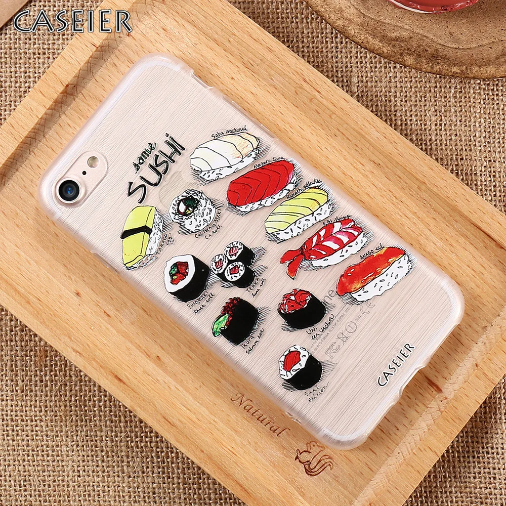 

CASEIER Cases For iPhone 6 S 7 7 Plus 5 s SE Clear Sushi Embossed Cover For Samsung S6 S7 Edge Fundas Cute Phone Case Coque Capa