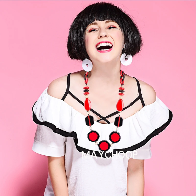 

Maychoop New European and American style resin necklace jewelry accessories ladies wholesale pendant red necklace