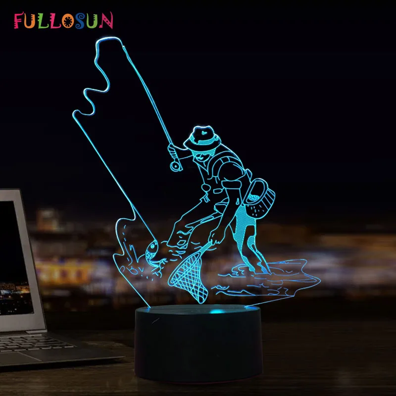 USB Lamp Fishing Model 3D Visual LED Night Lights 7 Colors Changing Desk Table Lamp as Home Decoration Holiday Gift led 3d innovative design visual rubik s cube modelling night lights 7 colorful usb touch button desk lamp creative kids toy gift