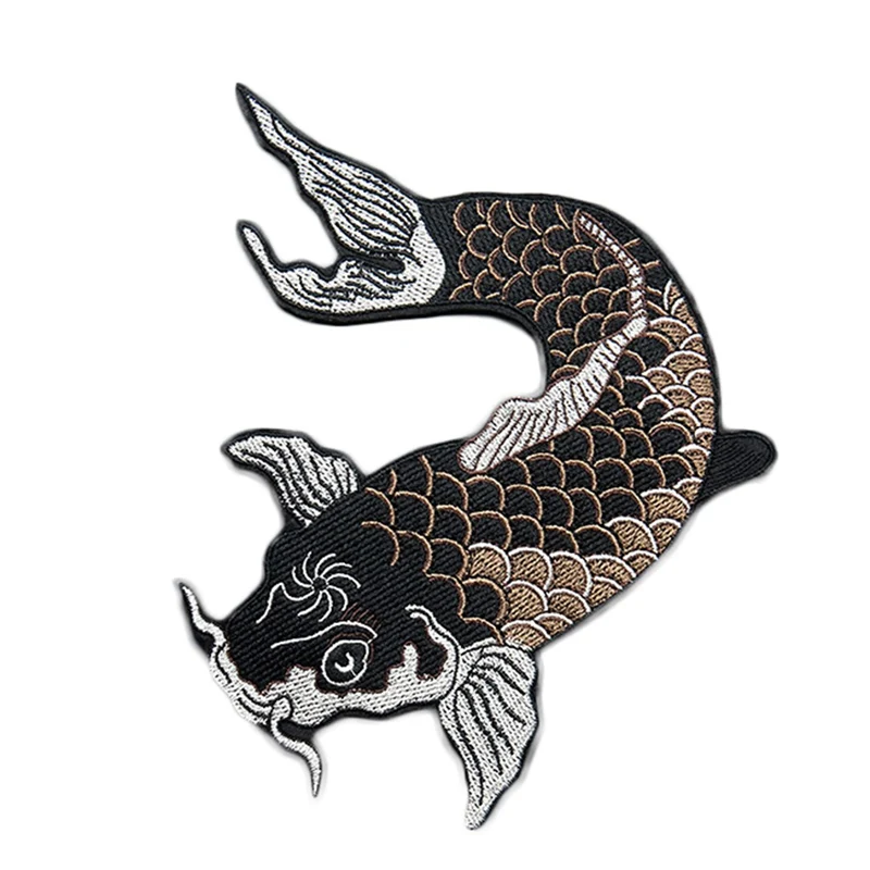 

National Carp Fish Embroidered Patches Stripes For Clothing Iron On DIY Patches Applique Stickers Clothes Sew Badges Patchwork