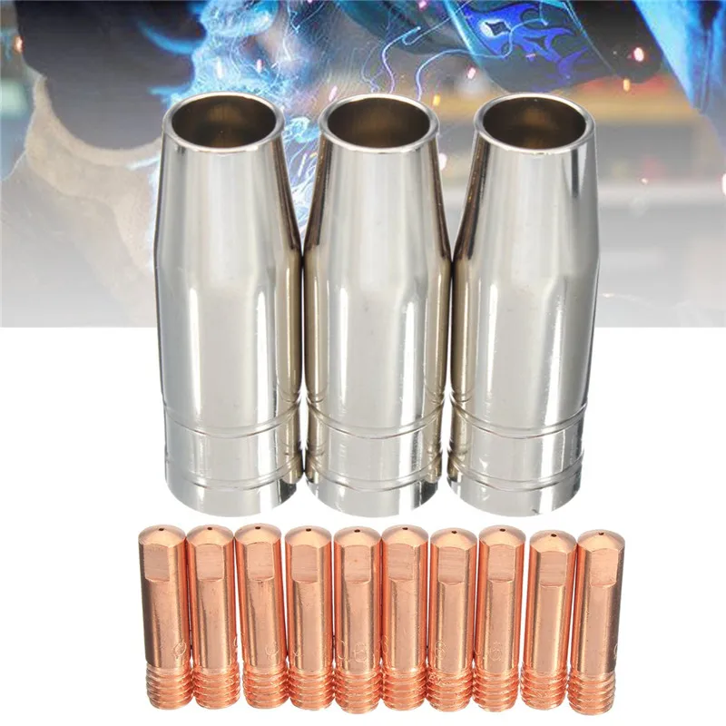 

13Pcs CO2 MIG Welding Torch Aircooled MB 15AK Contact Tip Holder Gas Nozzle 0.6/0.8/1.0*25mm Welder Shield Shroud Nozzle Tip Kit