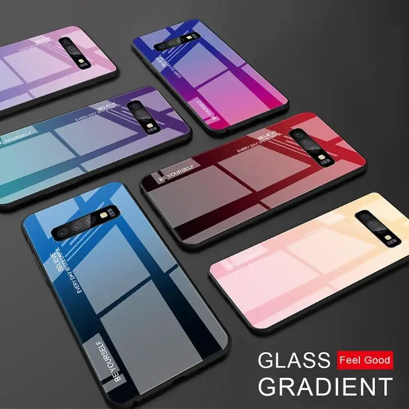 Чехол из закаленного стекла с градиентом для samsung Galaxy S10, задняя крышка из ТПУ для телефона