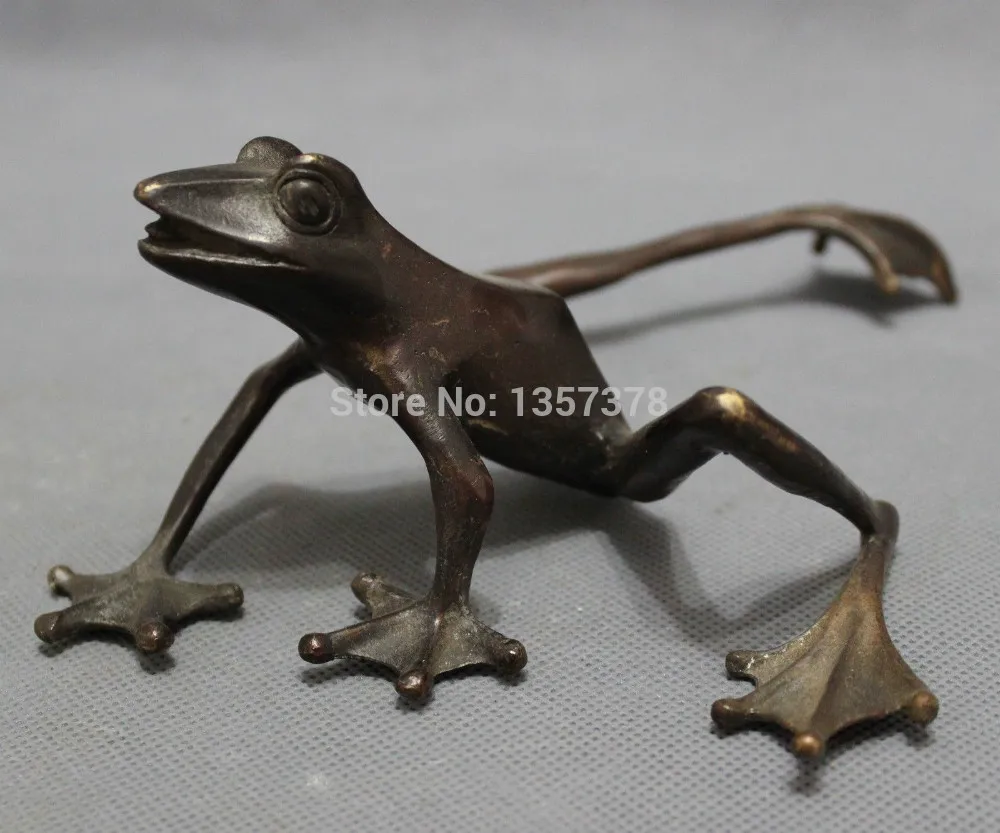 

shitou 00772 Chinese Bronze Carved FengShui Wealth Reptile Jump Hoptoad Frog Statue Sculpture