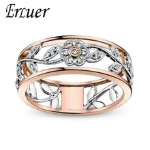 ERLUER с цветочной полые Стиль розовое золото Цвет круглый палец кольца для Для женщин Свадебная мода Кристалл CZ Ювелирные изделия Мода любовь подарок