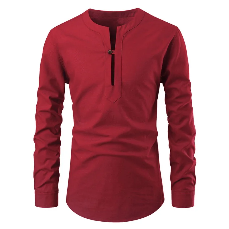Роскошные Брендовые мужские тонкие однотонные рубашки с длинным рукавом и круглым вырезом, модная мужская рубашка Camisa Hombre, Уличная Повседневная мужская одежда - Цвет: Красный