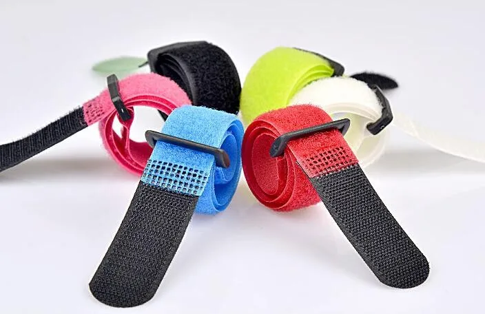 6pcslot 6 colors 200mm300mm400mm25mm Nylon T type Eyelet Holes back to back Velcro Cable Ties  (8)